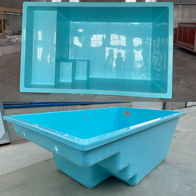 Piscine coque turquoise 3x2x1m - vues dessus et profil
